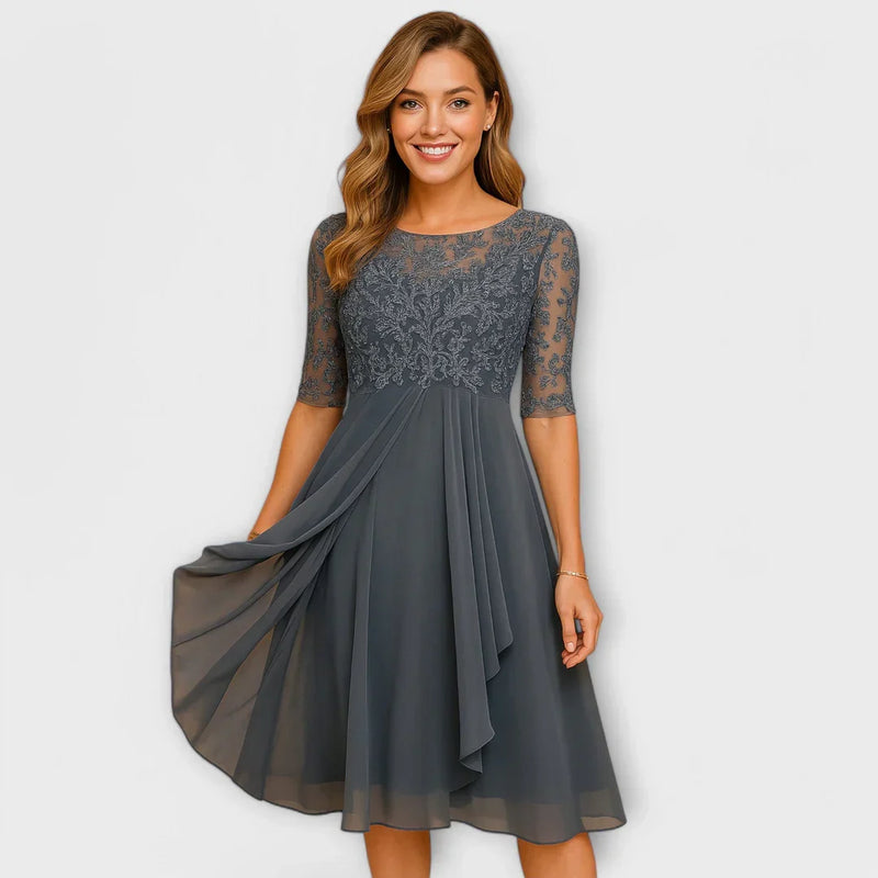 Jacinthe | Elegant lace-sleeved midi dress