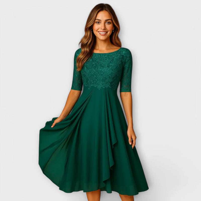 Jacinthe | Elegant lace-sleeved midi dress