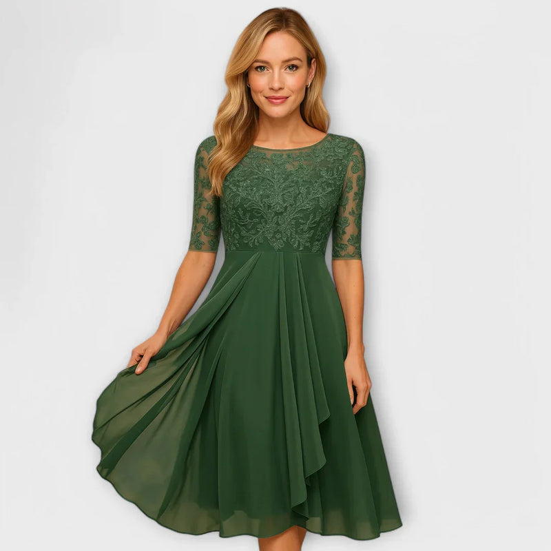 Jacinthe | Elegant lace-sleeved midi dress