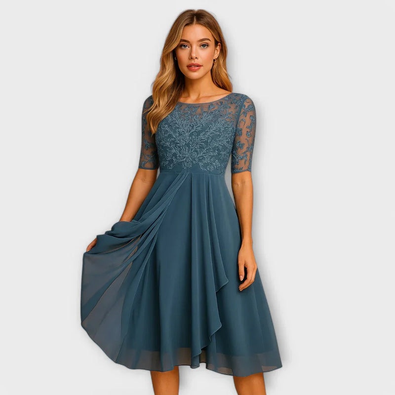 Jacinthe | Robe midi élégante à manches en dentelle