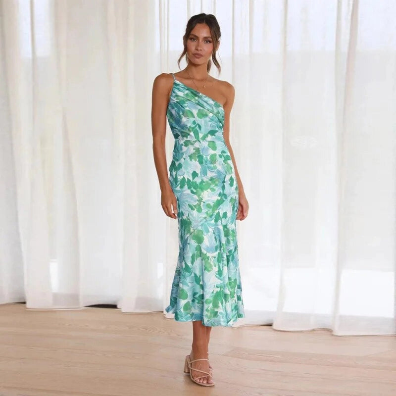 Liorine | Asymmetrical long floral dress