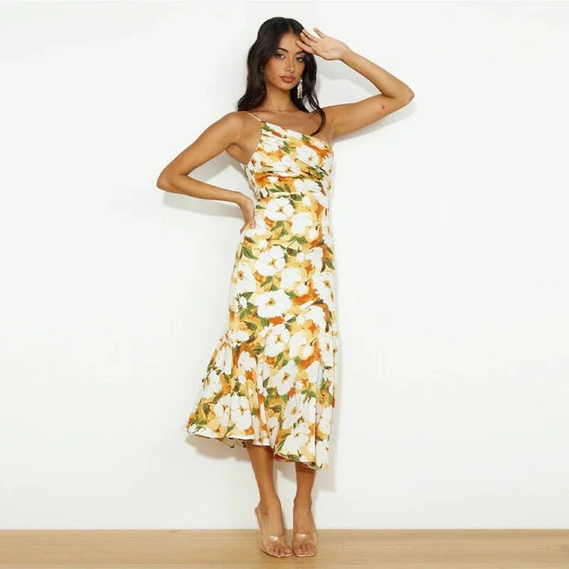 Liorine | Asymmetrical long floral dress