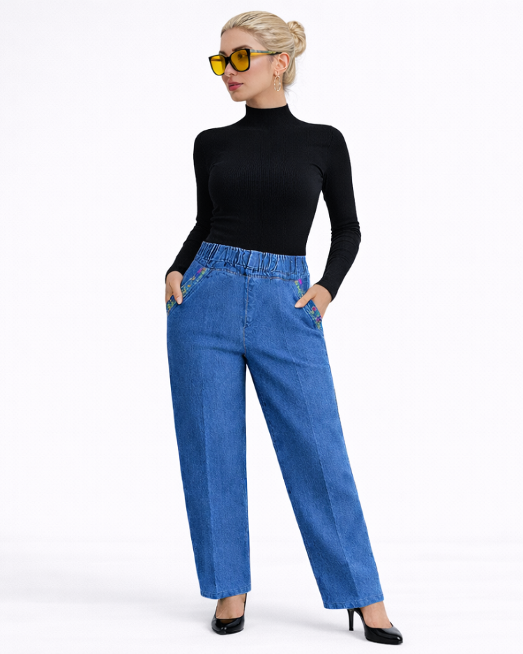 Colombe | Jean femme à poches latérales et taille élastique
