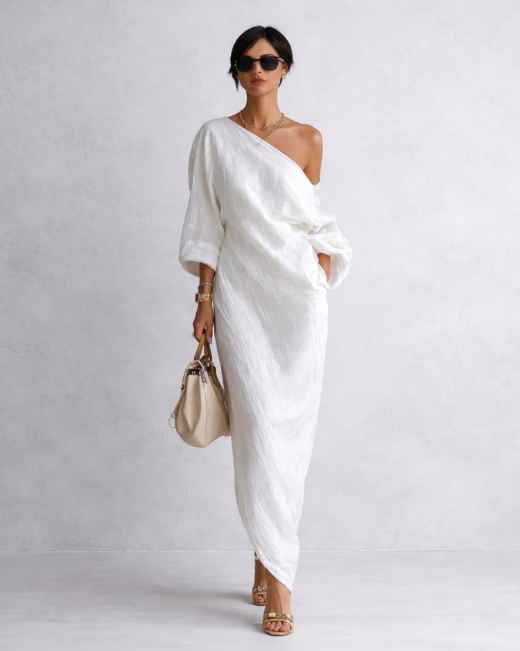 Nerina | Robe maxi asymétrique élégante et fluide