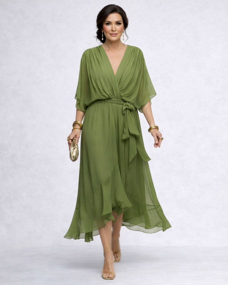 Monica | Robe fluide en mousseline à col V