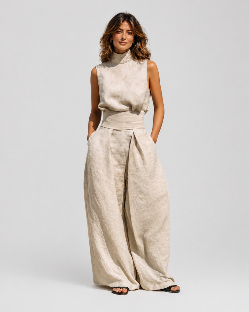 Maria | Ensemble minimaliste coton-lin avec top et pantalon