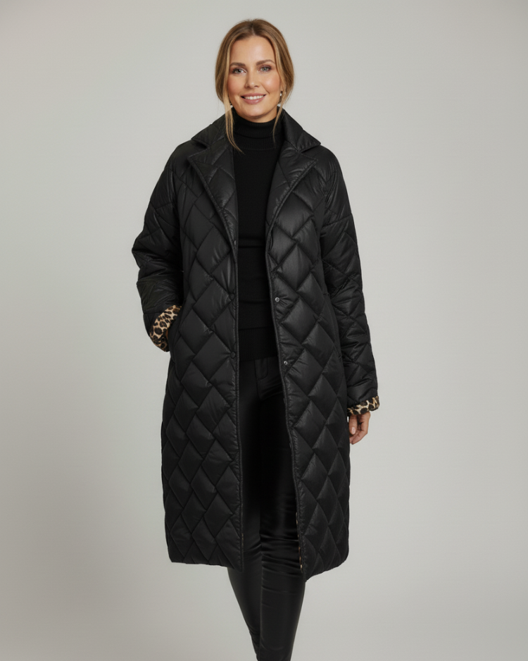 Elonti | Long manteau matelassé à doublure léopard