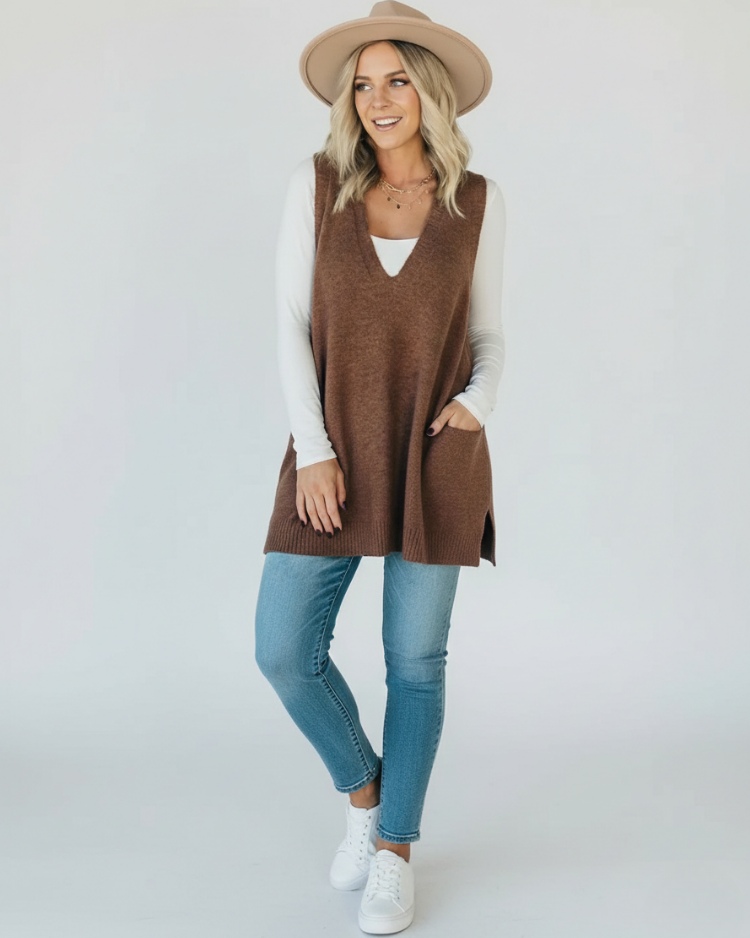 Arola | Long gilet doux en maille à col V