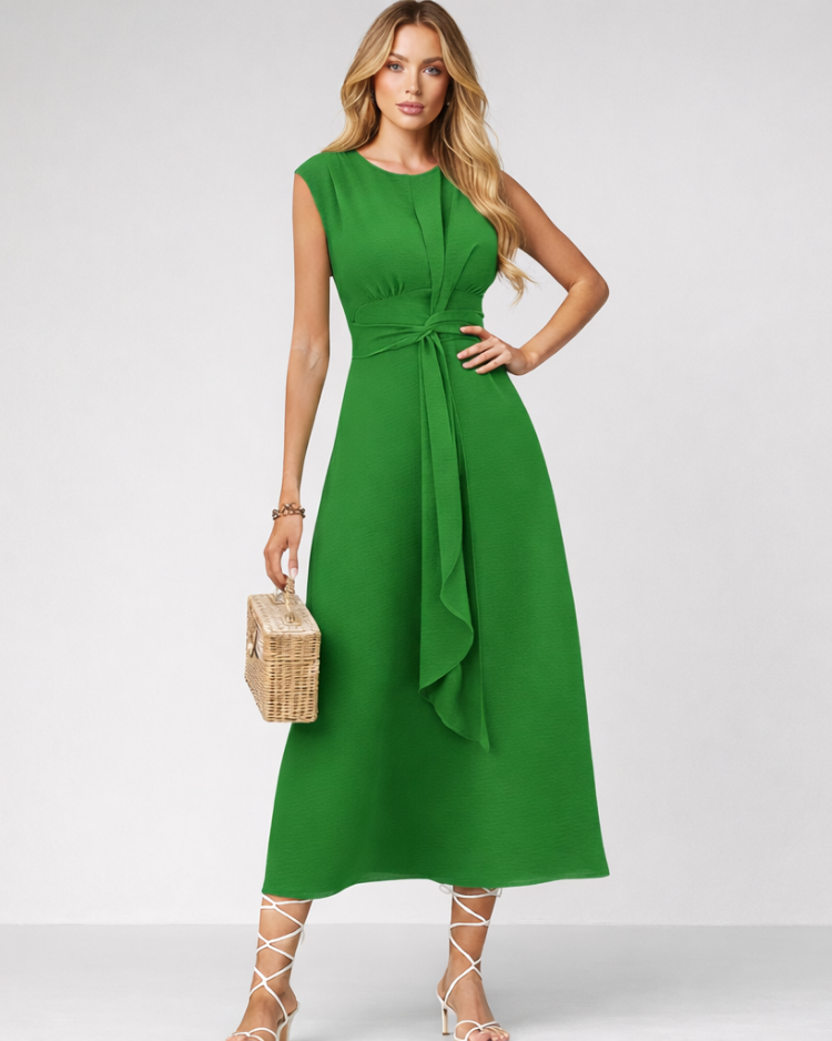 Anneline | Robe longue élégante sans manches à col rond