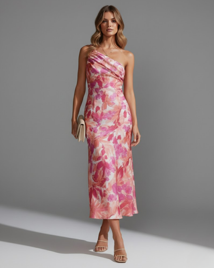 Liorine | Robe longue asymétrique à motif floral