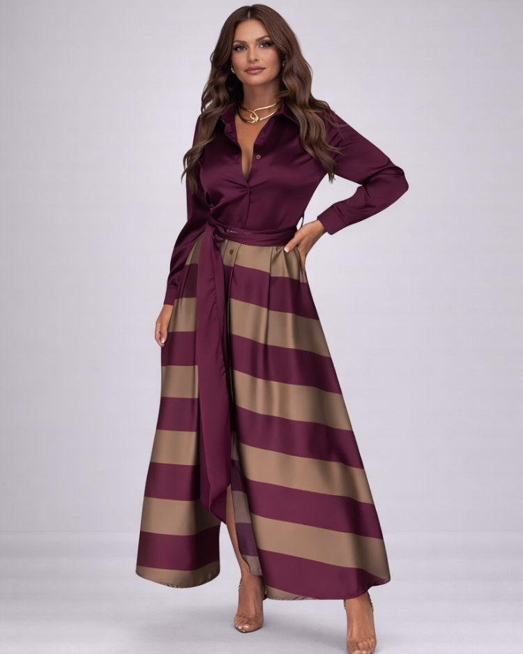 Solanz | Robe chemise longue rayée avec ceinture