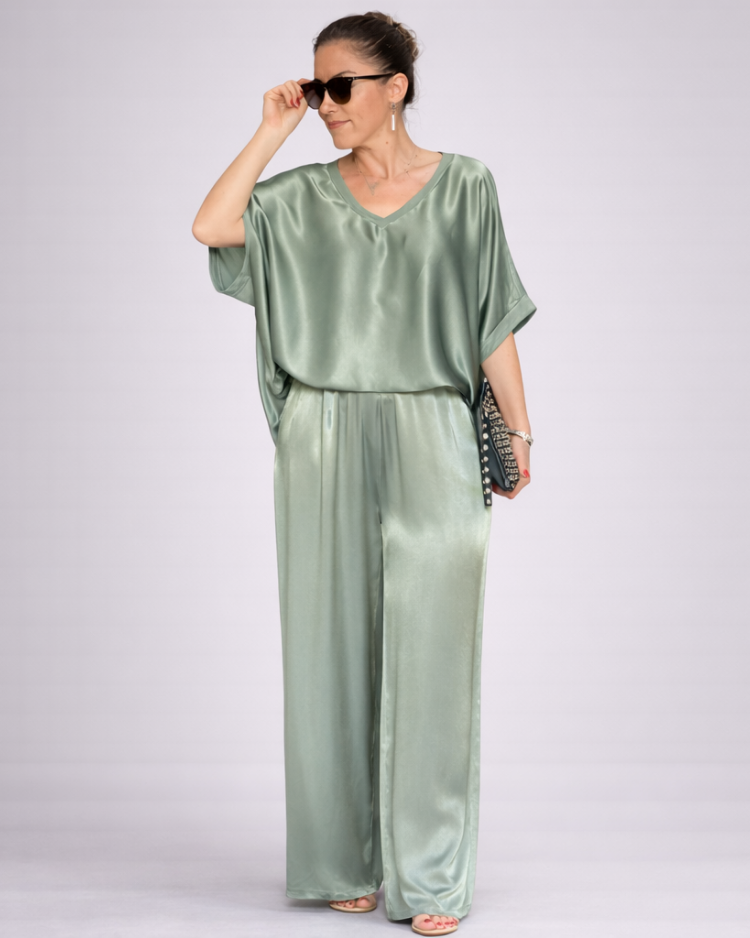 Emma | Ensemble fluide satiné avec top et pantalon